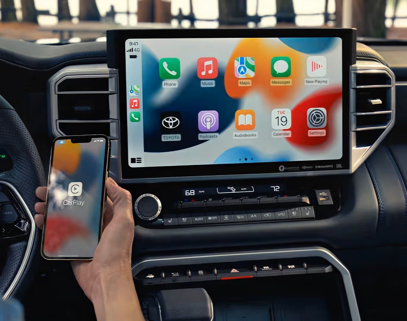 Interior view of the front dash with apple carplay